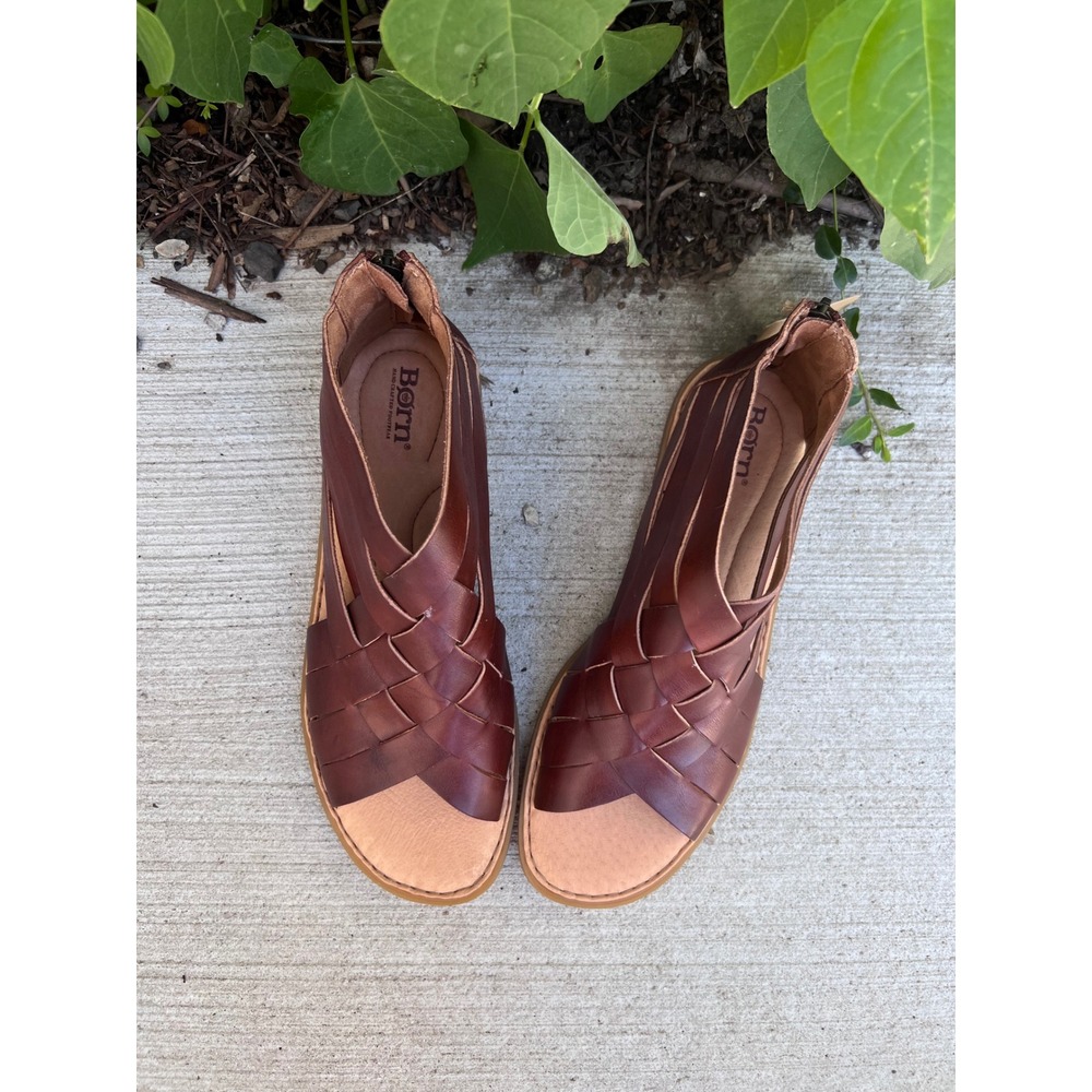 BORN Iowa Woven Leather Brown Gladiator Sandals Ankle Zip Women's Sz 11 NWT - Picture 8 of 10